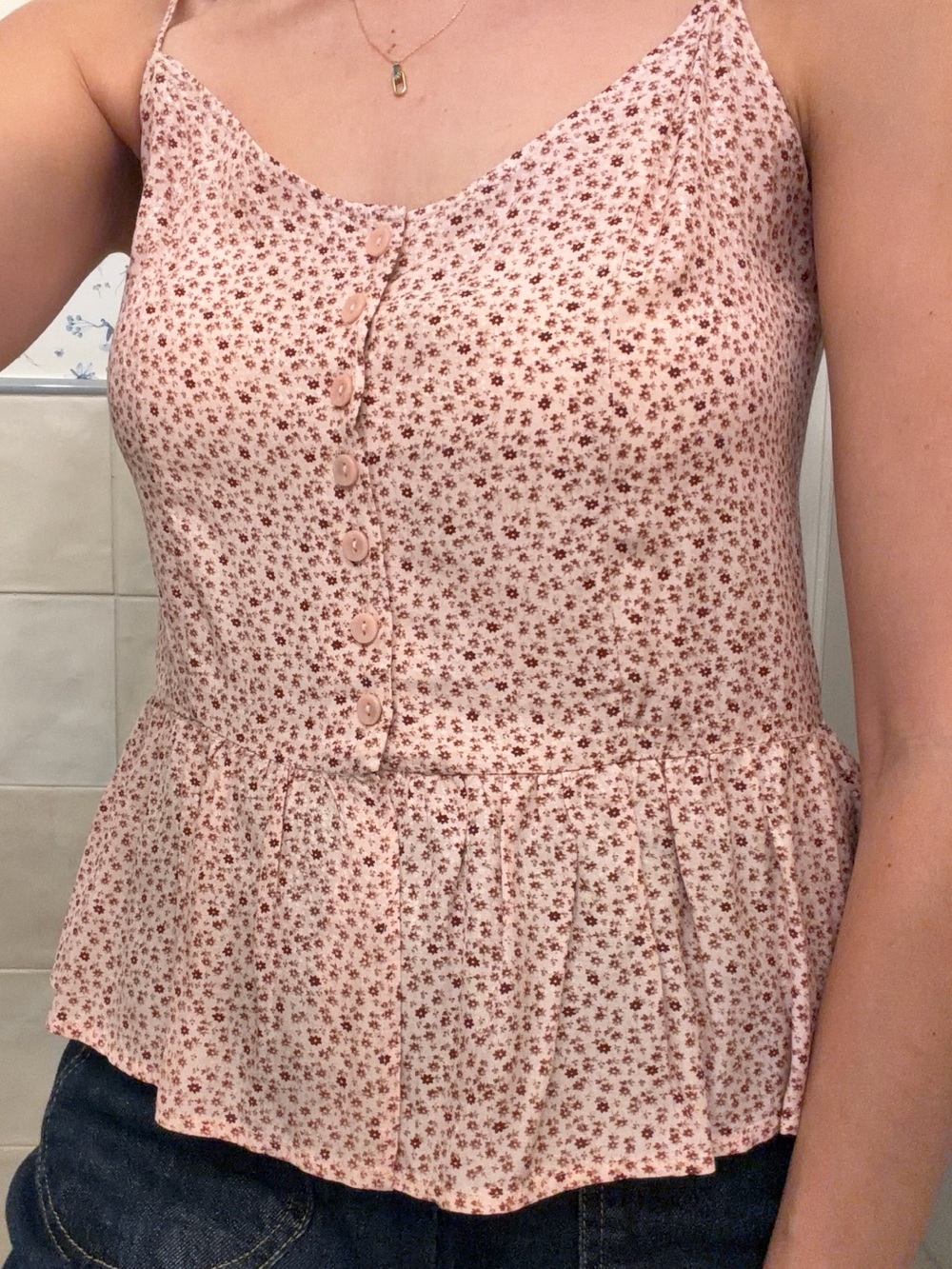 & Other Stories Structured Floral Button-Front Peplum Camisole